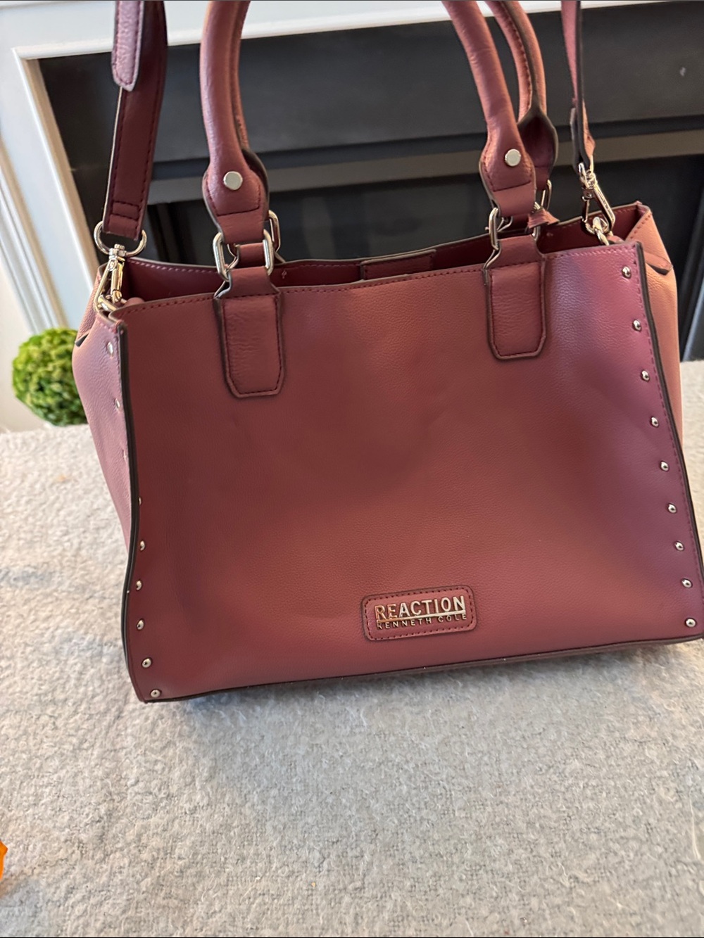 Kenneth Cole Reaction mauve Structured Satchel with Stud Accents